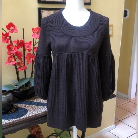 Alice & Olivia Chocolate Brown Baby Doll Wool Bell Sleeve Hippie Type Sweater S - Picture 3 of 14